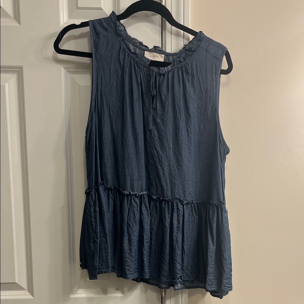 LOFT Ruffled Blue Sleeveless Blouse